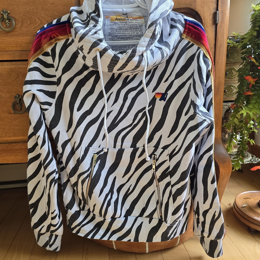 Adidas Zebra Print Hoodie with Colorful Stripes